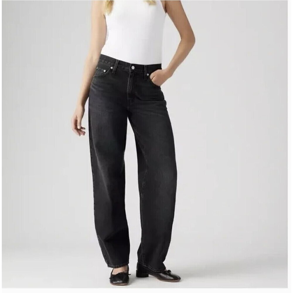 Levi's Premium Baggy Dad Jeans Black Mid Rise Cotton Rigid Denim Size 24-27